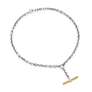 DY Mercer Petite Toggle Chain Necklace in Sterling Silver and 18K Yellow Gold with Diamonds, 4.5mm