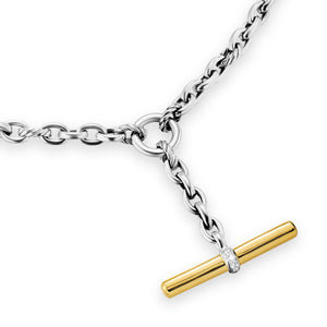 DY Mercer Petite Toggle Chain Necklace in Sterling Silver and 18K Yellow Gold with Diamonds, 4.5mm