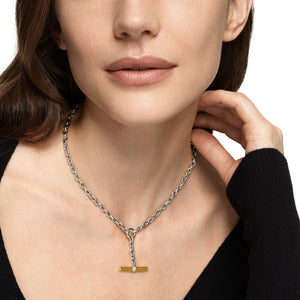DY Mercer Petite Toggle Chain Necklace in Sterling Silver and 18K Yellow Gold with Diamonds, 4.5mm