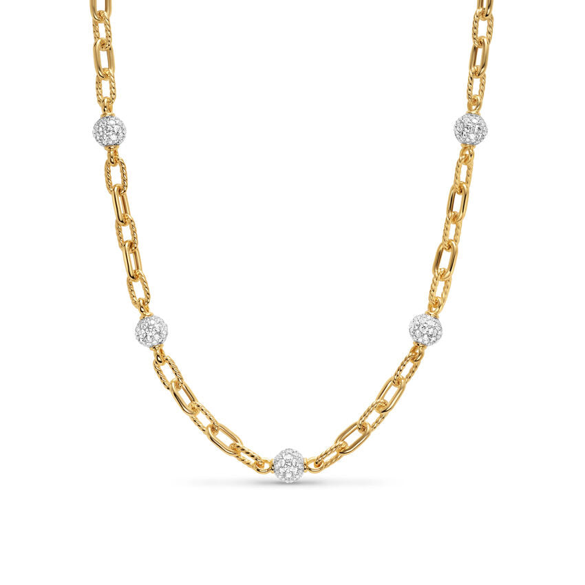 DY Madison Pavé Bead Chain Necklace in 18K Yellow Gold with Diamonds, 6mm