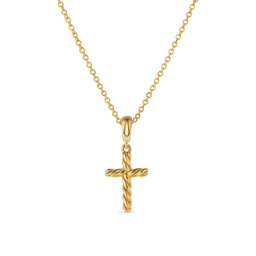 Cable Cross Pendant Necklace in 18K Yellow Gold, 17.5mm
