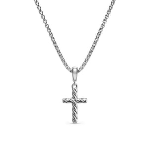 Cable Cross Pendant Necklace in Sterling Silver, 17.5mm