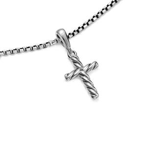 Cable Cross Pendant Necklace in Sterling Silver, 17.5mm