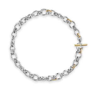DY Mercer Chain Necklace in Sterling Silver with 18K Yellow Gold and Diamonds, 8mm