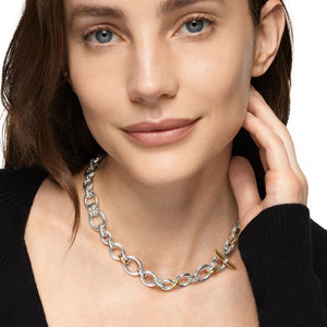 DY Mercer Chain Necklace in Sterling Silver with 18K Yellow Gold and Diamonds, 8mm