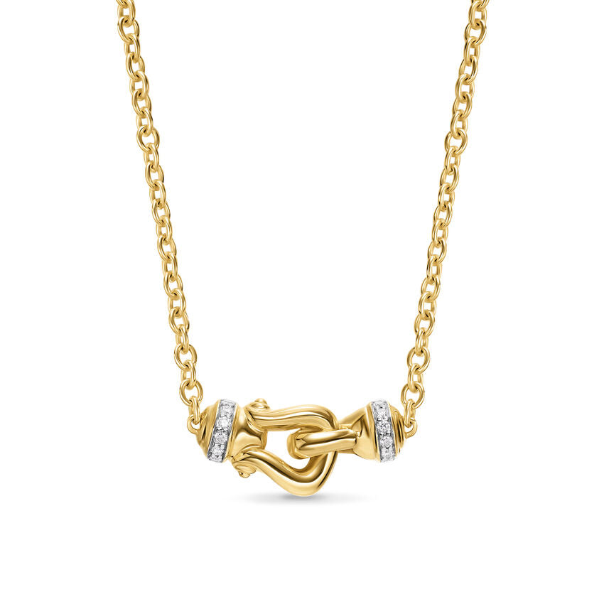 Petite Buckle Necklace in 18K Yellow Gold with Diamonds, 16.2mm