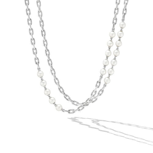 DY Madison Chain Necklace in Sterling Silver with Pearls, 6mm
