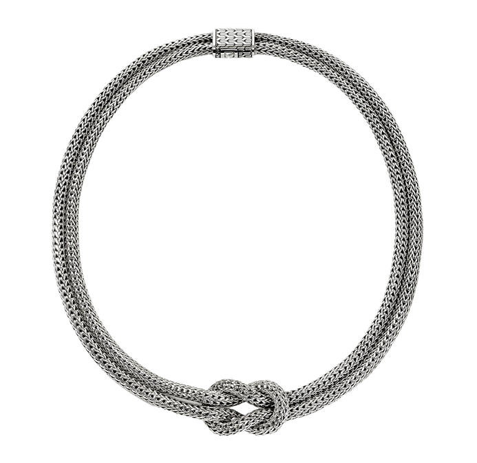 アクセサリー vintage double rope knot silver necklace Vintage Elegant Two Strand Silver Knots Necklace Twisted
