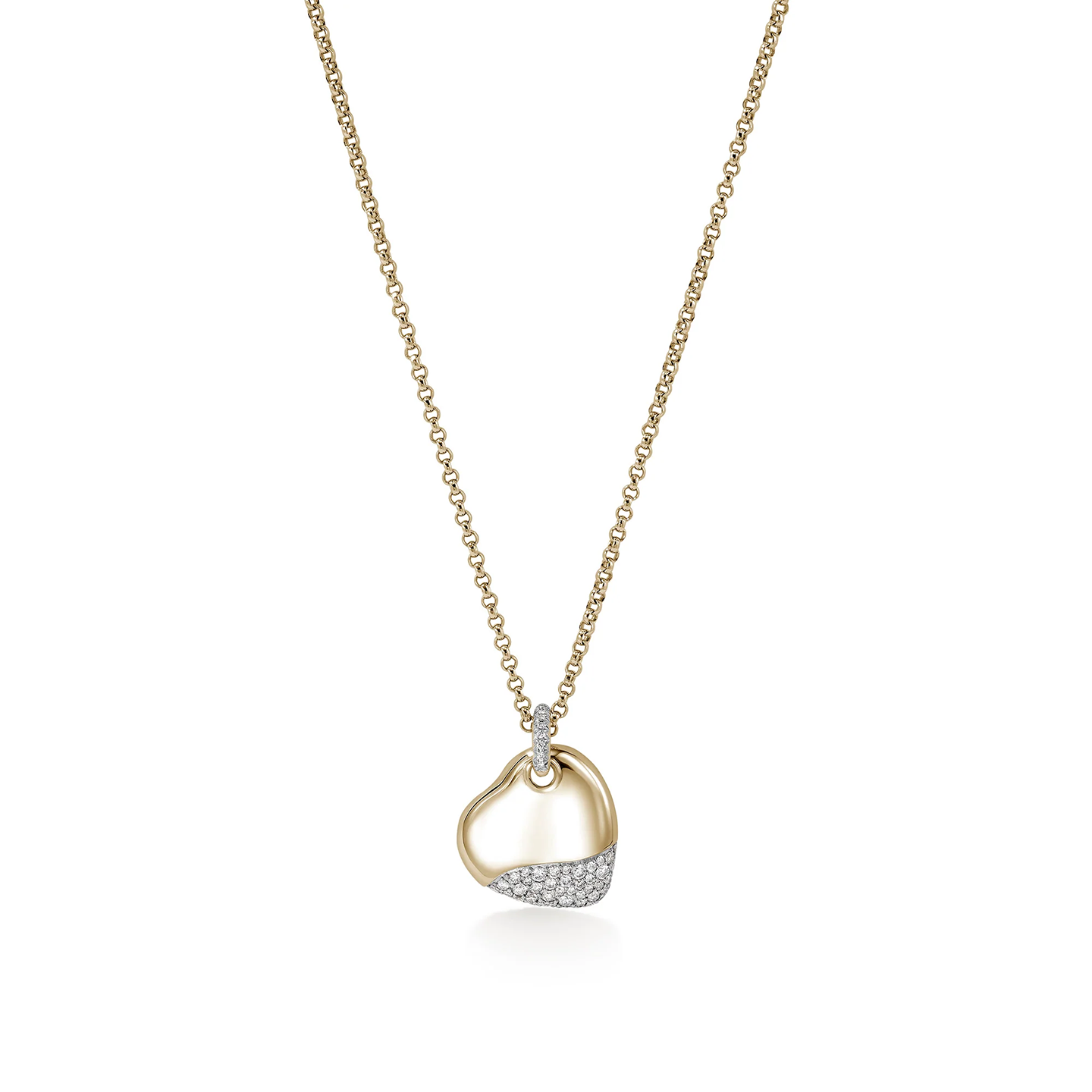 John Hardy Pebble Yellow Gold Heart Diamond Pendant Chain Necklace