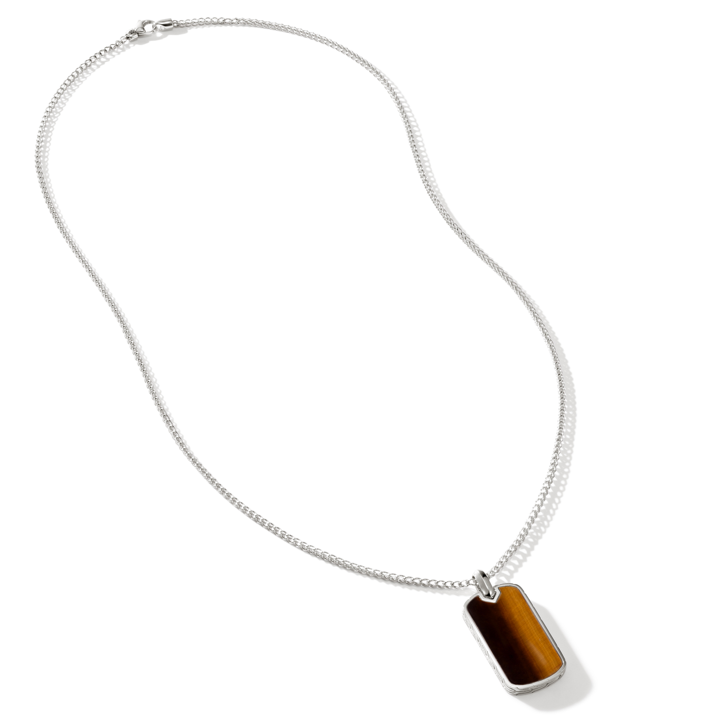 John Hardy Surf Silver Dog Tag Chain Necklace with Tiger's Eye