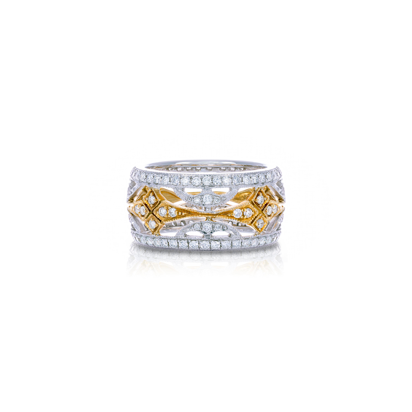 Sabel Collection Mixed Metals Round Diamond Filagree Band
