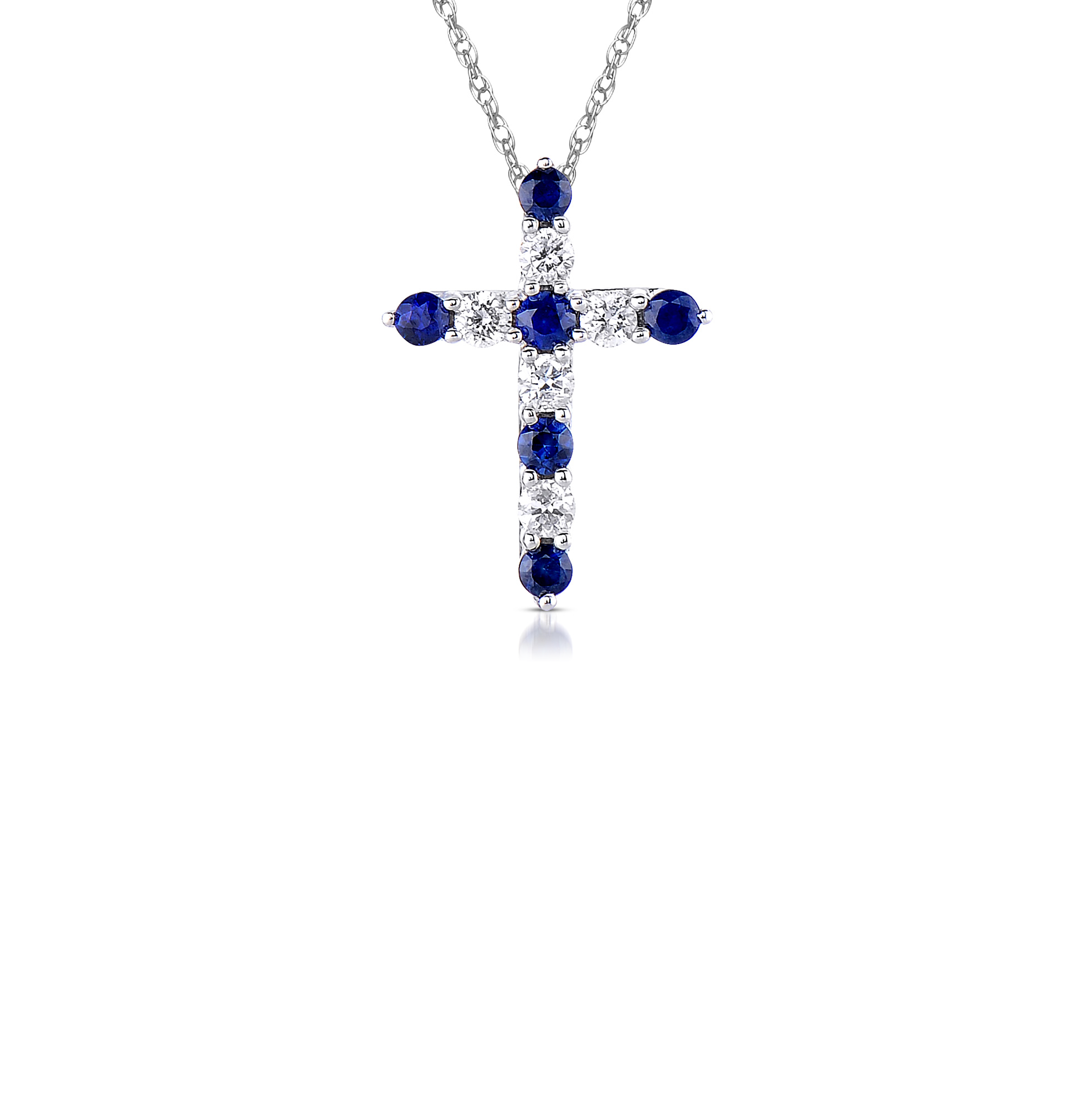 Sapphire & Diamond Cross Pendant – 14K White Gold With Silver Chain, Elegant Jewelry Gift - View #2
