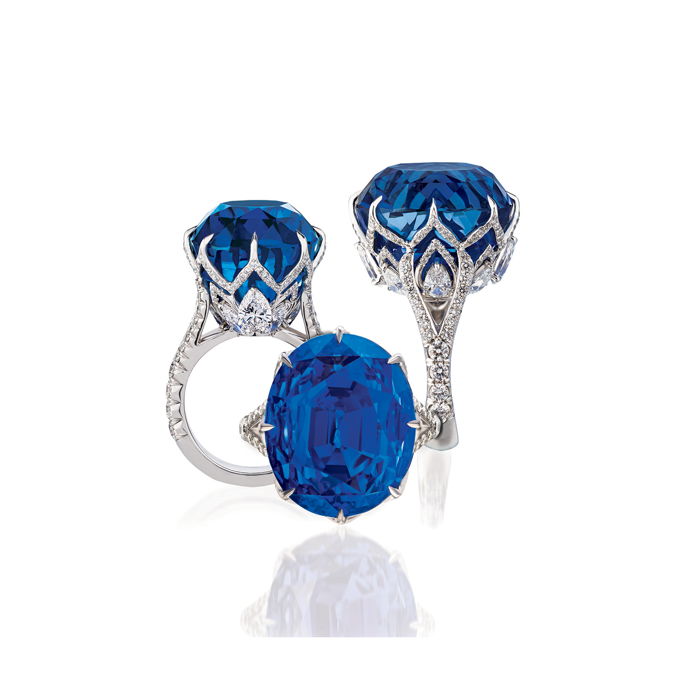 Sabel Collection Platinum Oval Ceylon Sapphire and White Diamond Ring