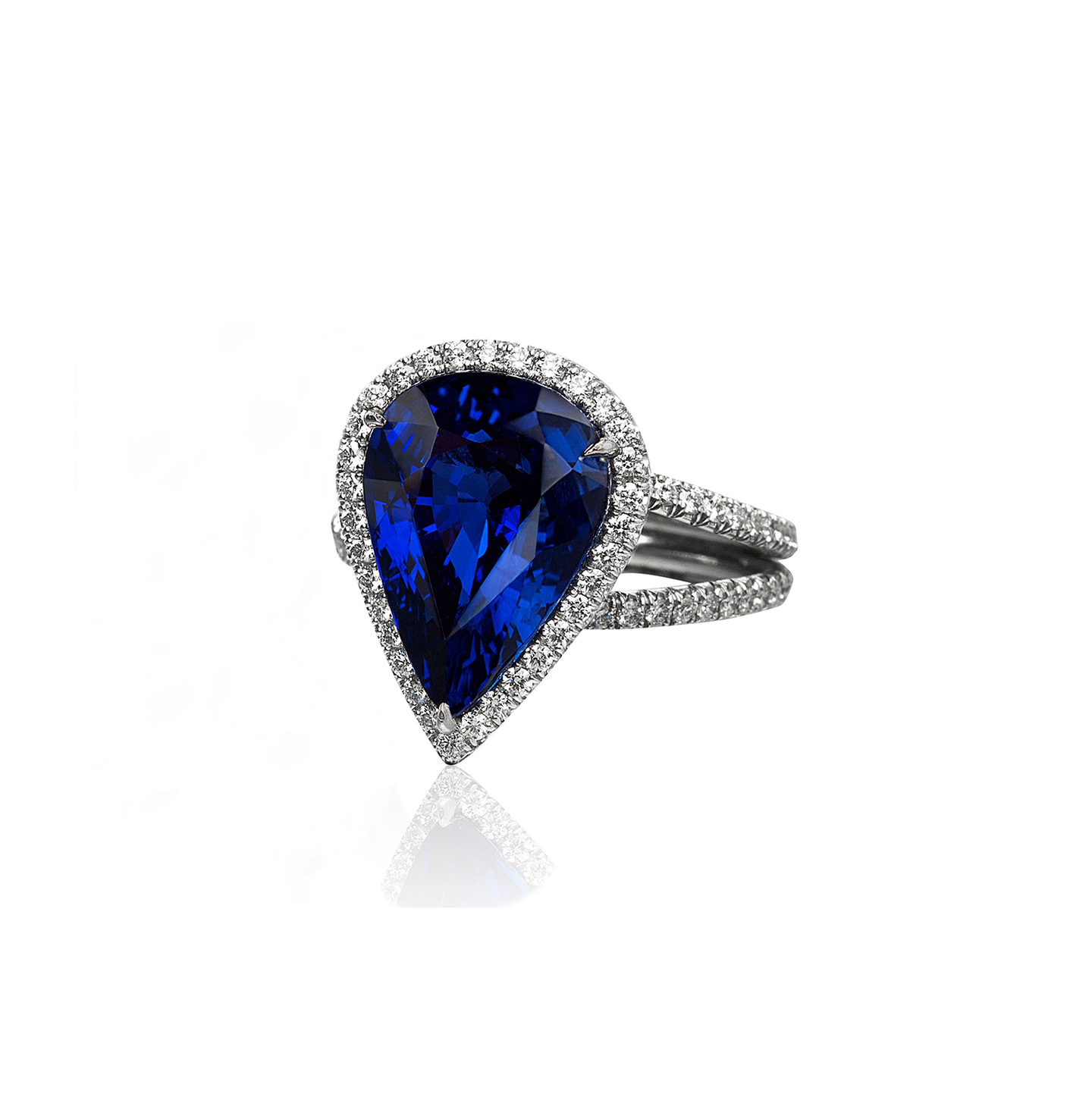 Sabel Collection Platinum Pear Shape Ceylon Sapphire and Round Diamond Ring