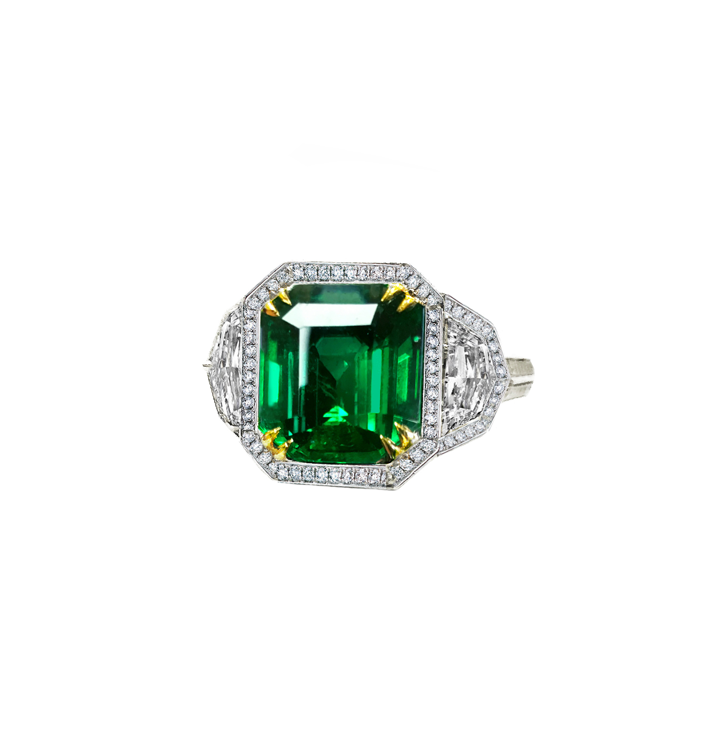 Sabel Collection Platinum and 18K Yellow Gold Emerald Cut Emerald and Diamond Ring