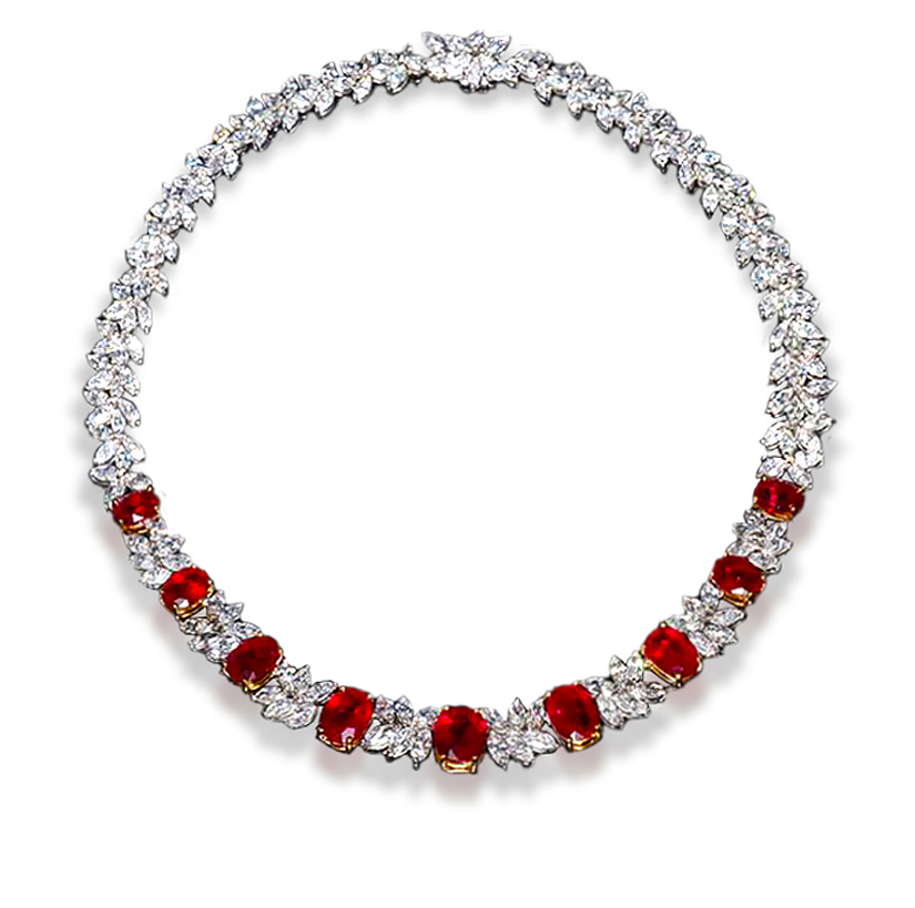 Sabel Collection Platinum Thai Ruby and Diamond Collar Necklace