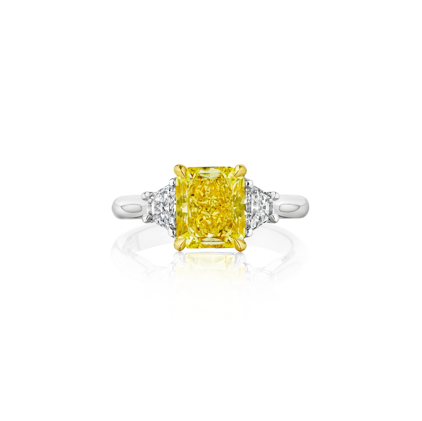Fink's Exclusive Platinum Radiant Cut Fancy Yellow Diamond Engagement Ring