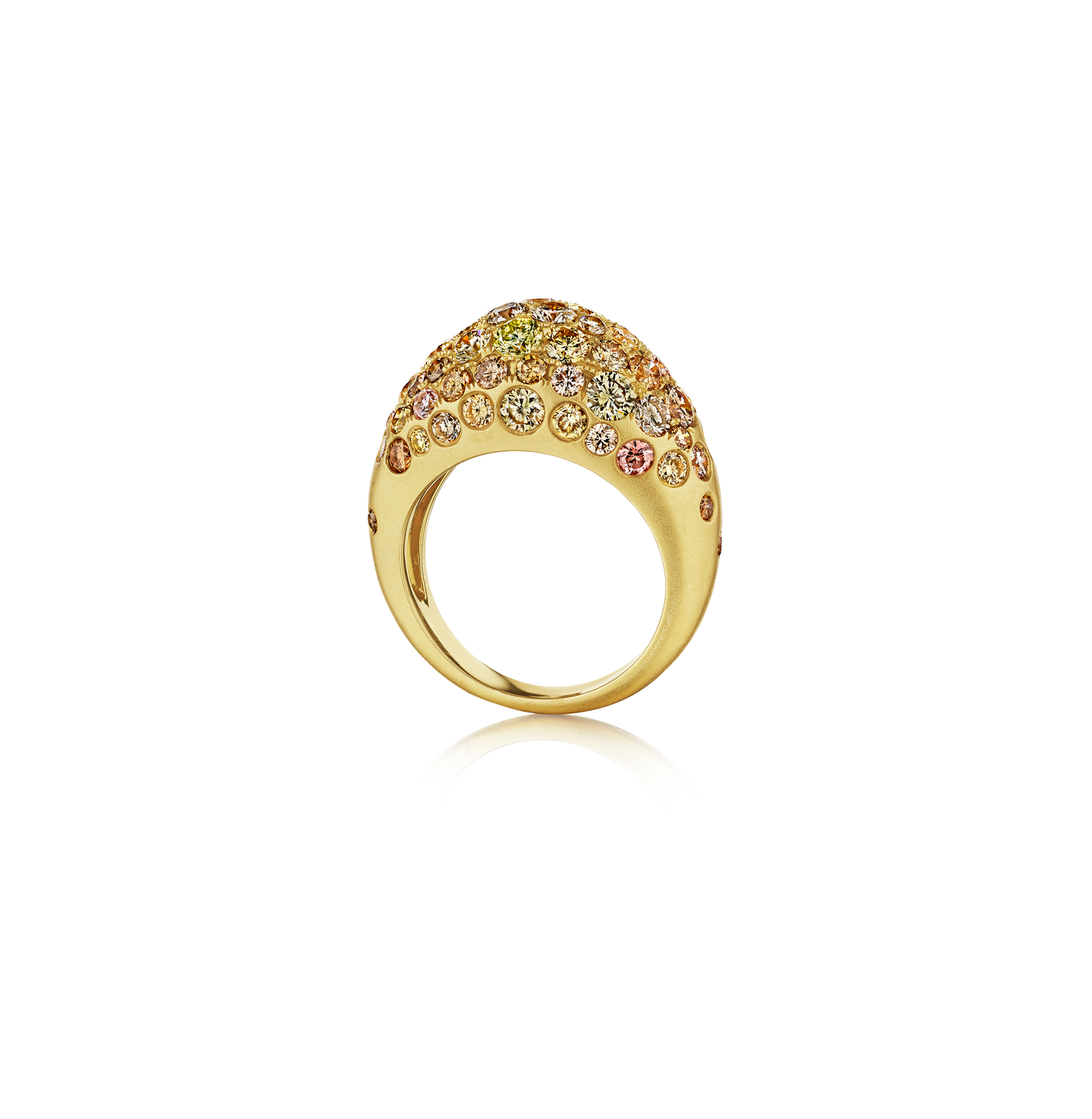 Sabel Yellow Gold White Fancy Round Diamond Domed Ring