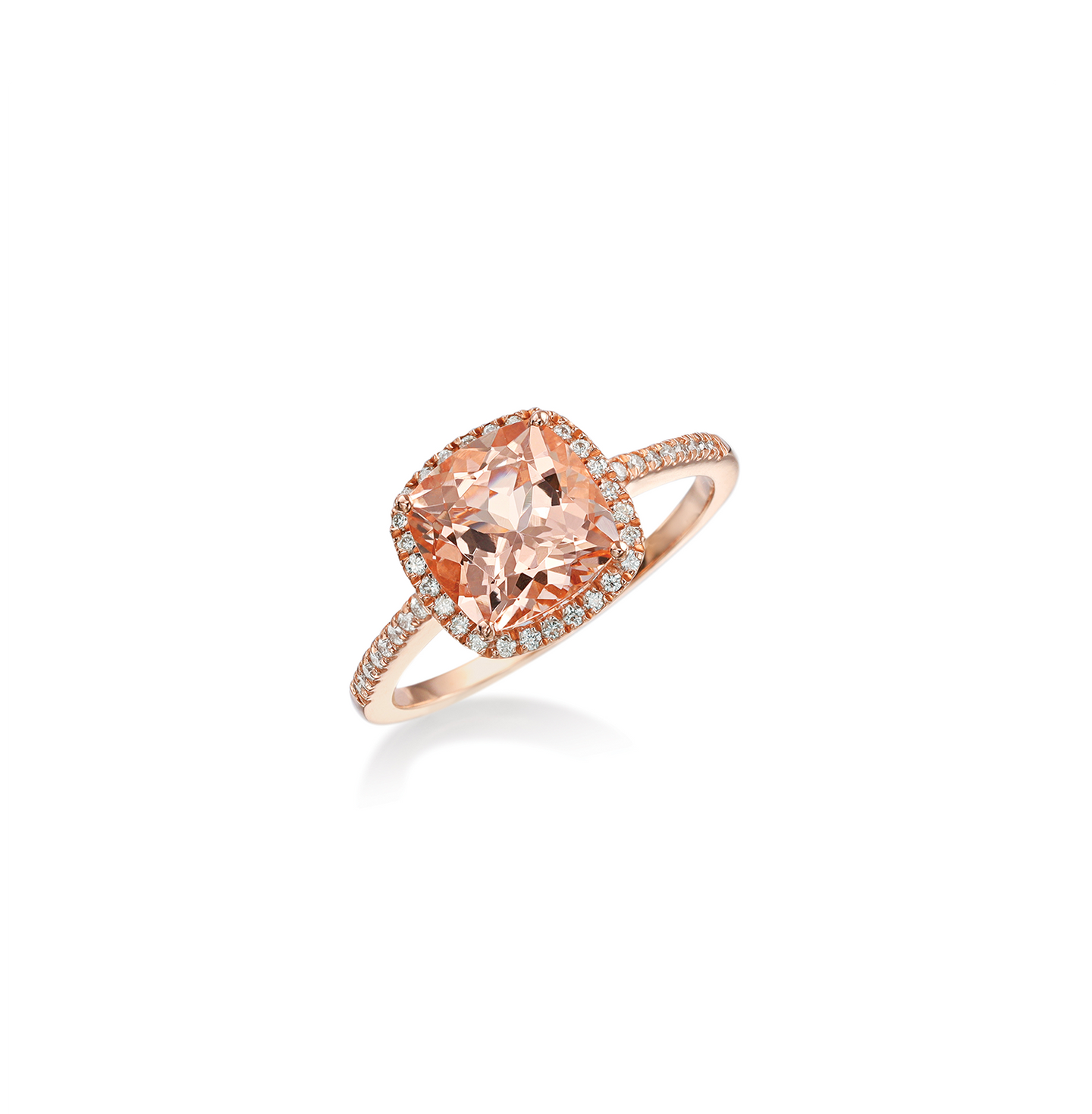 Sabel 14K Rose Gold Cushion Morganite and Round Diamond Halo Ring