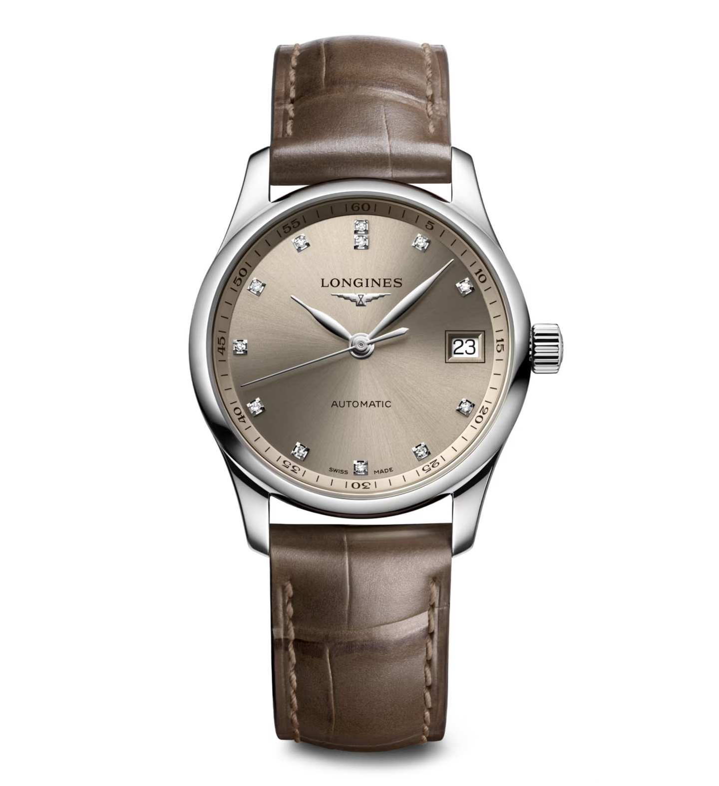 Longines Master 34mm Watch with Beige and Diamond Dial