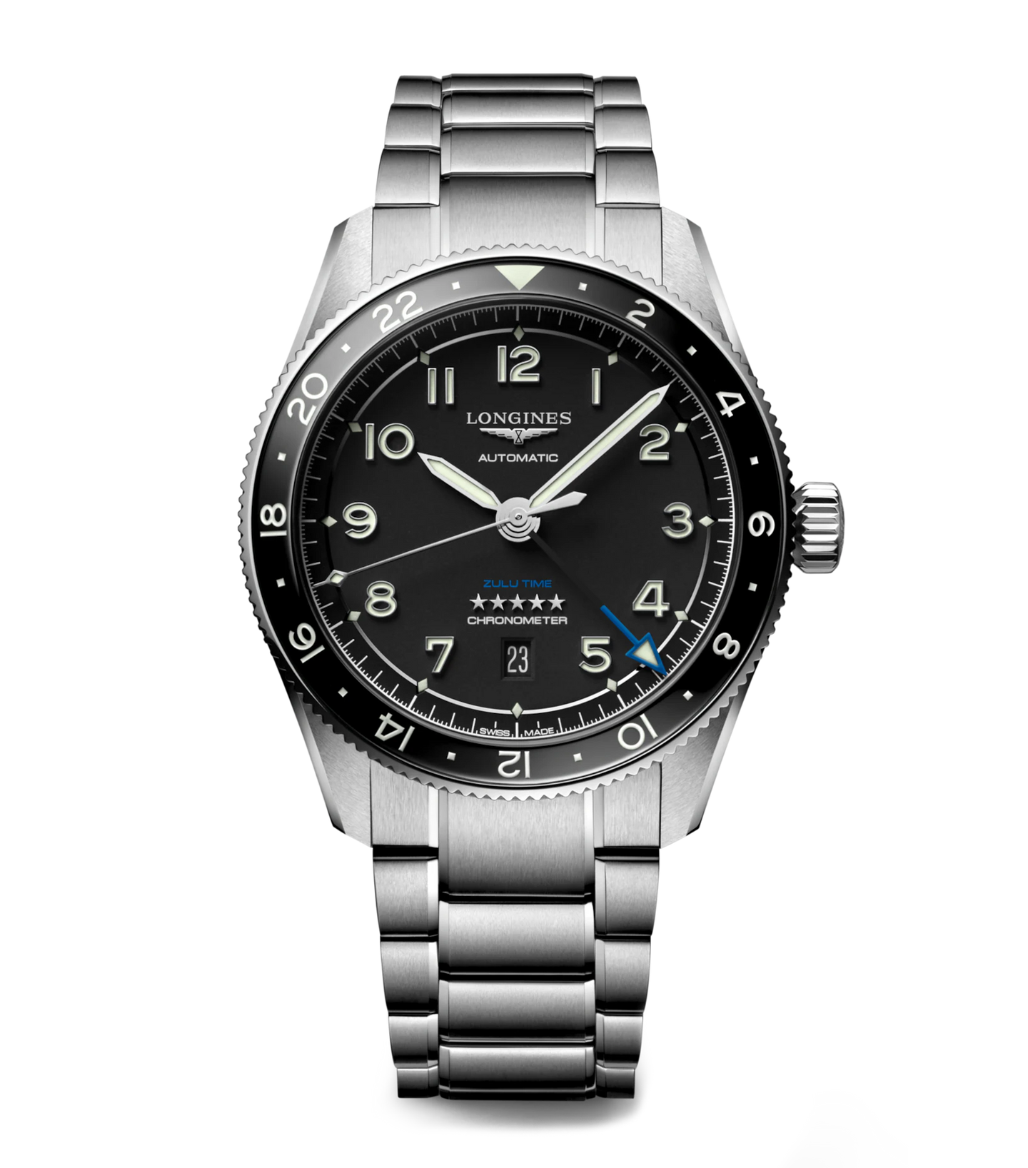 Longines Spirit Zulu Time 42mm Watch with Black Dial