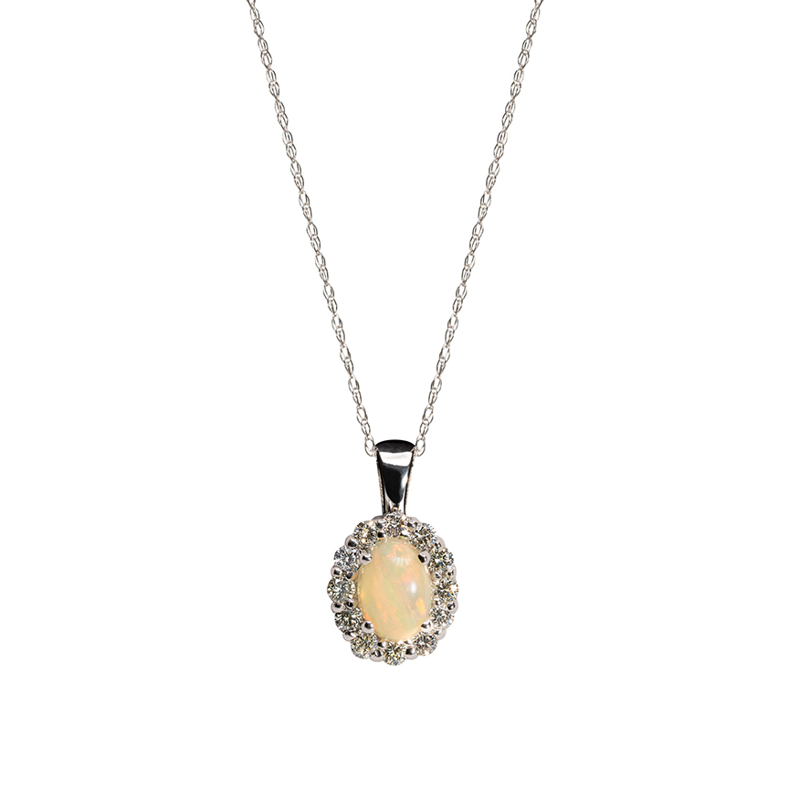 Sabel Collection White Gold Opal and Diamond Halo Pendant