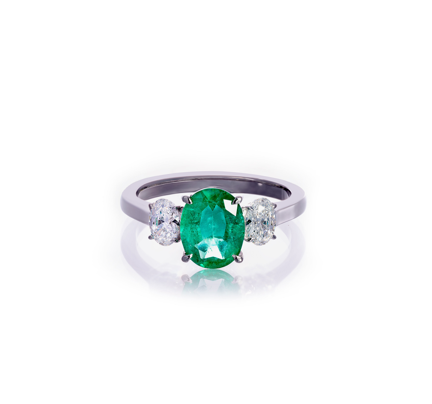 Sabel Collection White Gold Oval Emerald and Diamond Ring