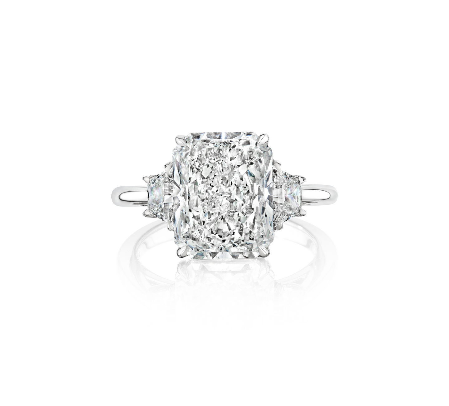 Fink's Exclusive Platinum Radiant Diamond and Trapezoid Side Diamond Engagement Ring
