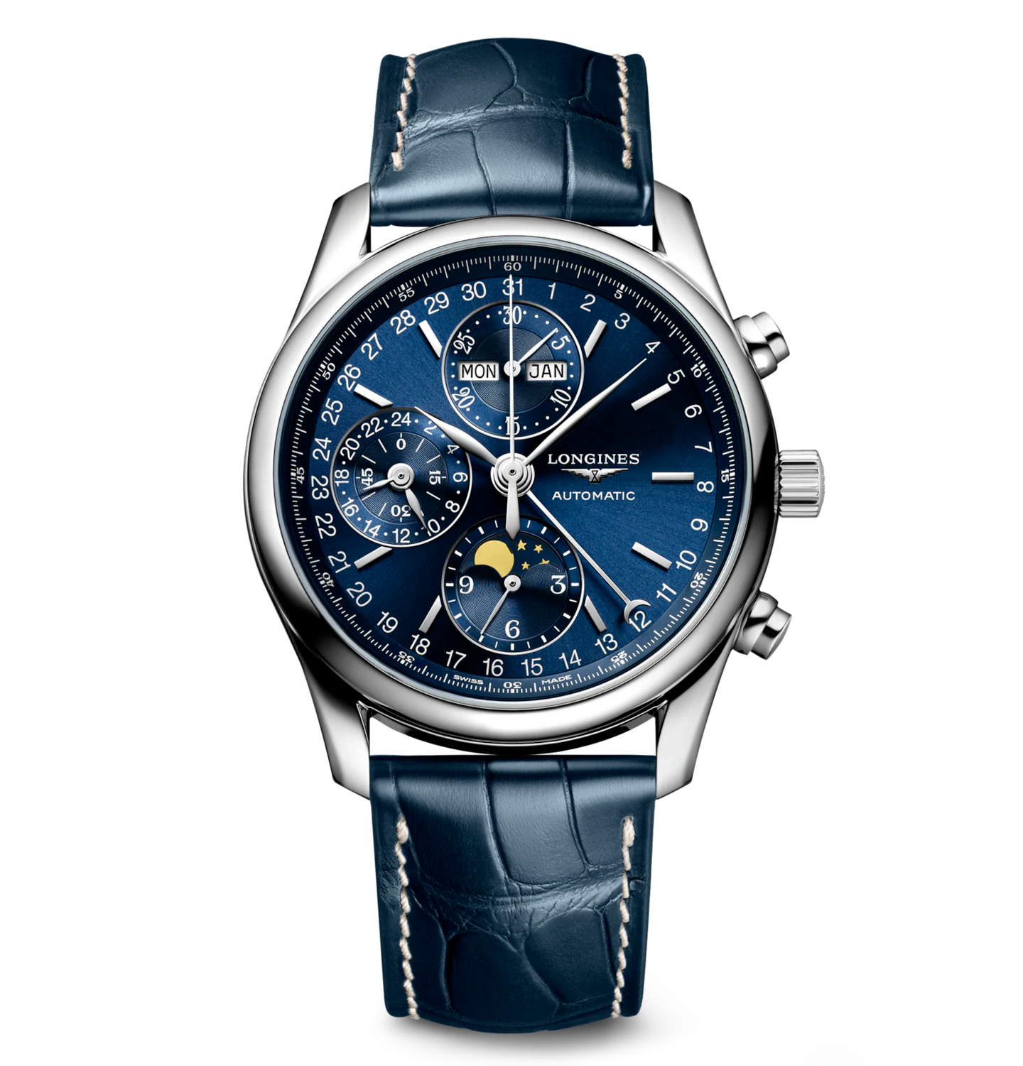 Longines Master 40mm Watch with Blue Leather Strap