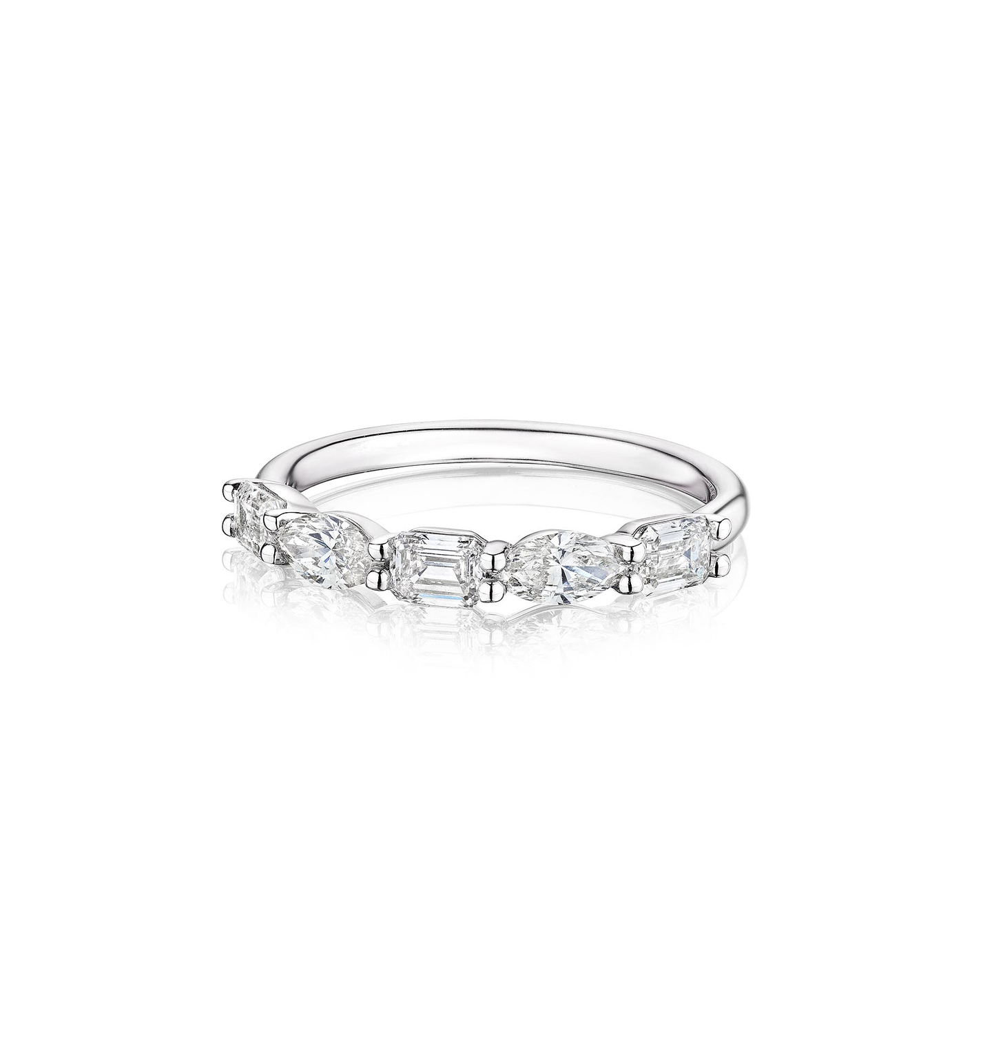 Alternating Marquise and Emerald Cut Diamond Wedding Band in White Gold