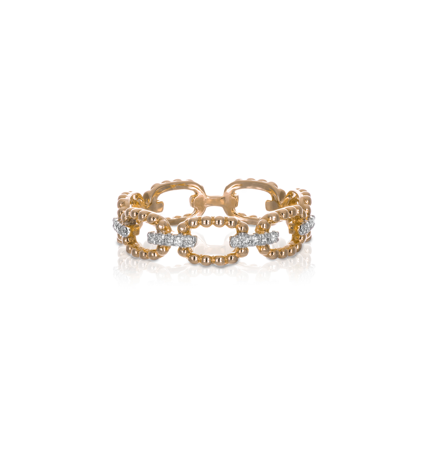Sabel Collection Yellow Gold Diamond Beaded Link Ring