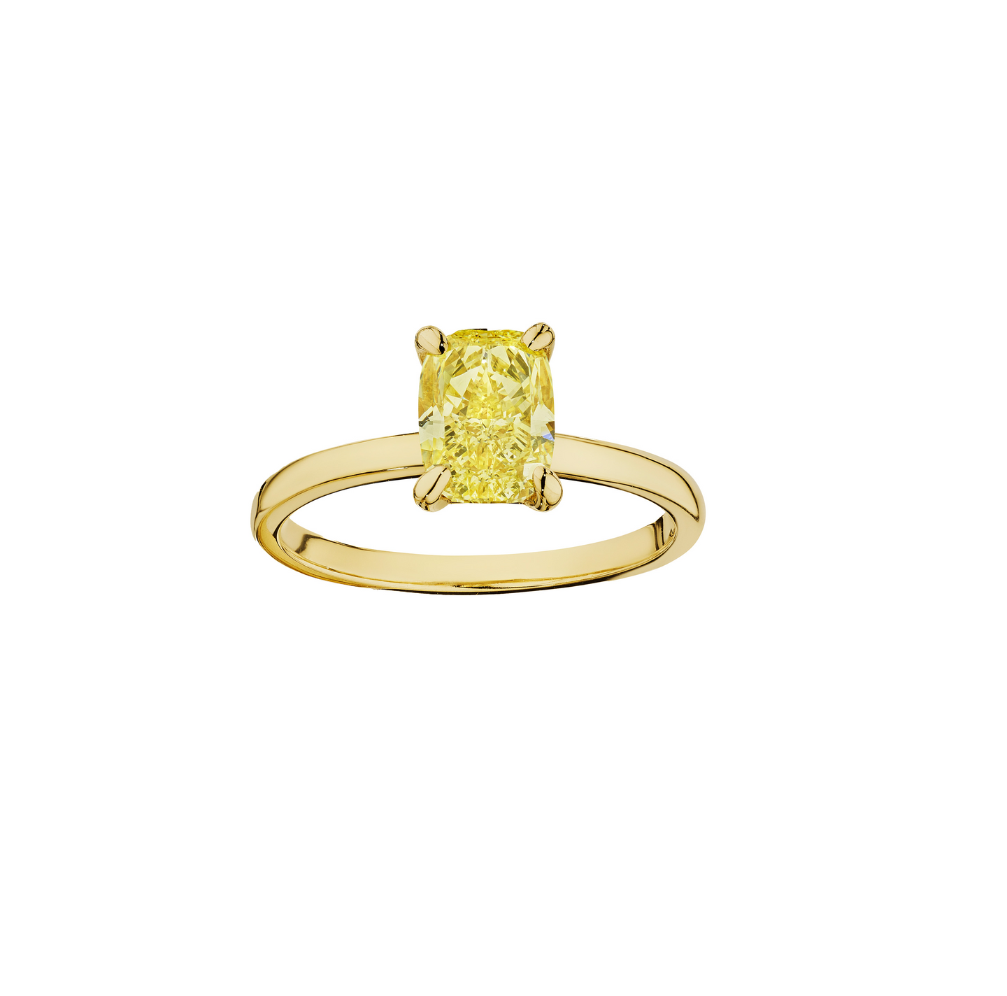 Fink's Exclusive Yellow Gold Solitaire Cushion Fancy Yellow Diamond Engagement Ring