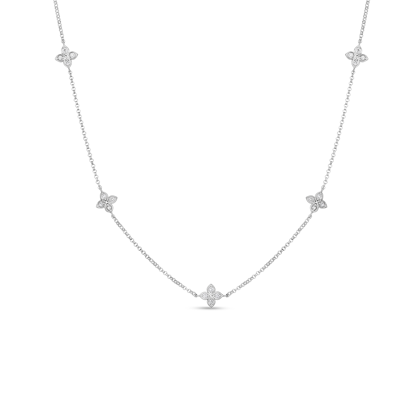 Roberto Coin Diamonds by the Inch White Gold 5 Station Flower Necklace
