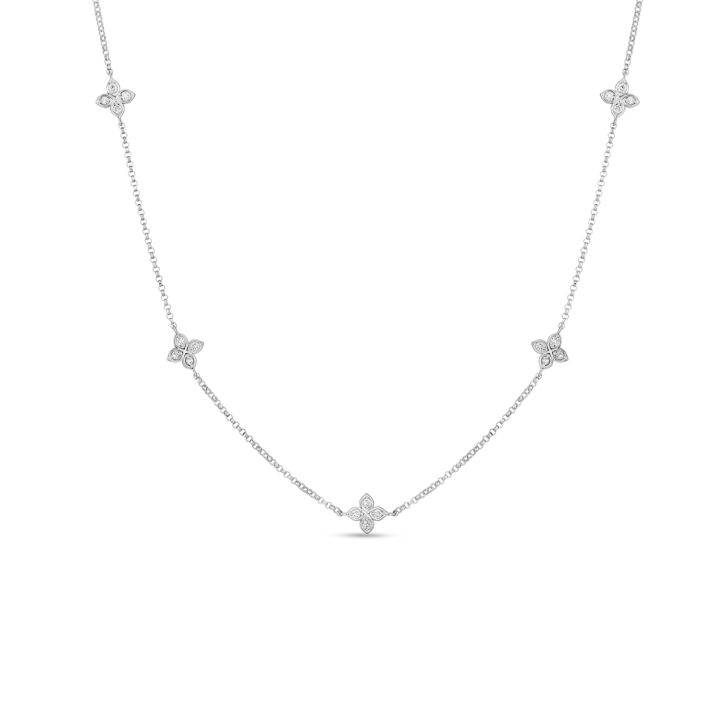 Roberto Coin Diamonds by the Inch White Gold 5 Station Diamond Flower Necklace
