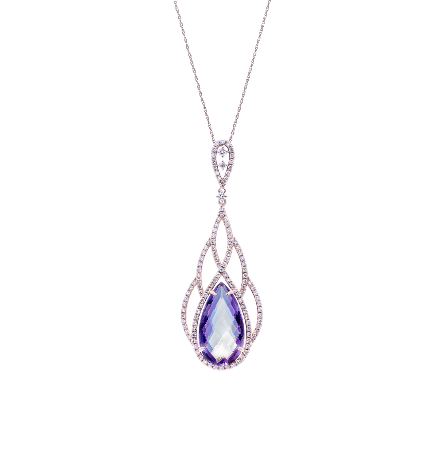 Sabel Collection Rose Gold Amethyst Pendant Necklace with Diamonds