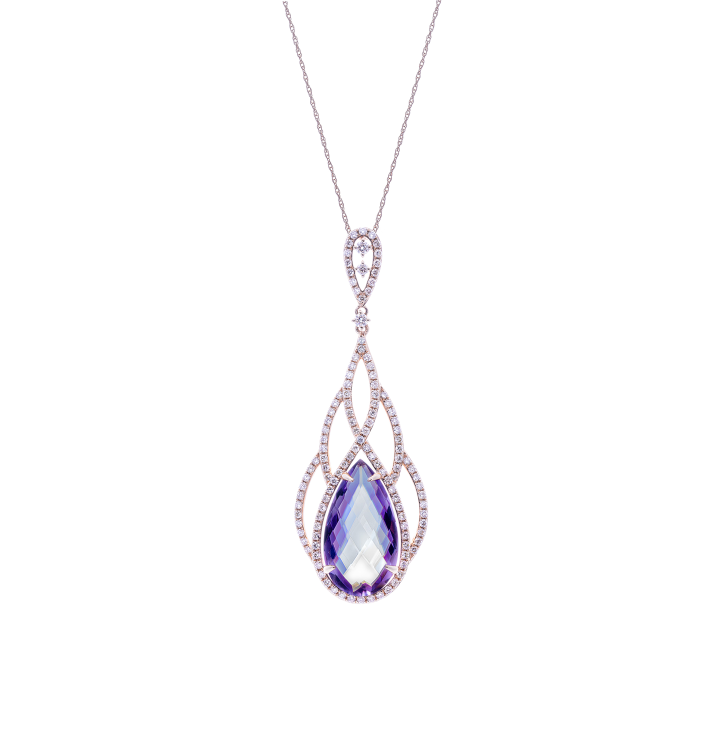 Sabel Collection Rose Gold Amethyst and Diamond Pendant