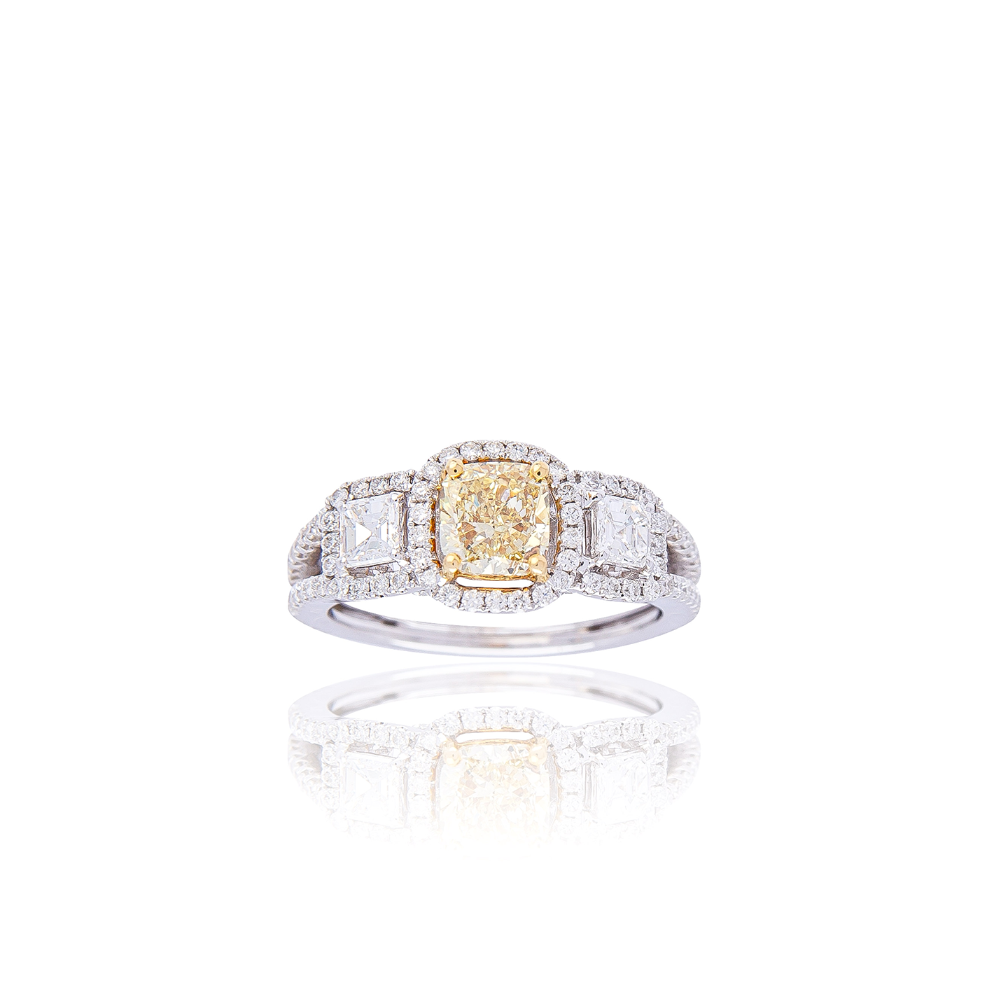 Sabel Collection White Gold Fancy Yellow Diamond and Diamond Halo Ring