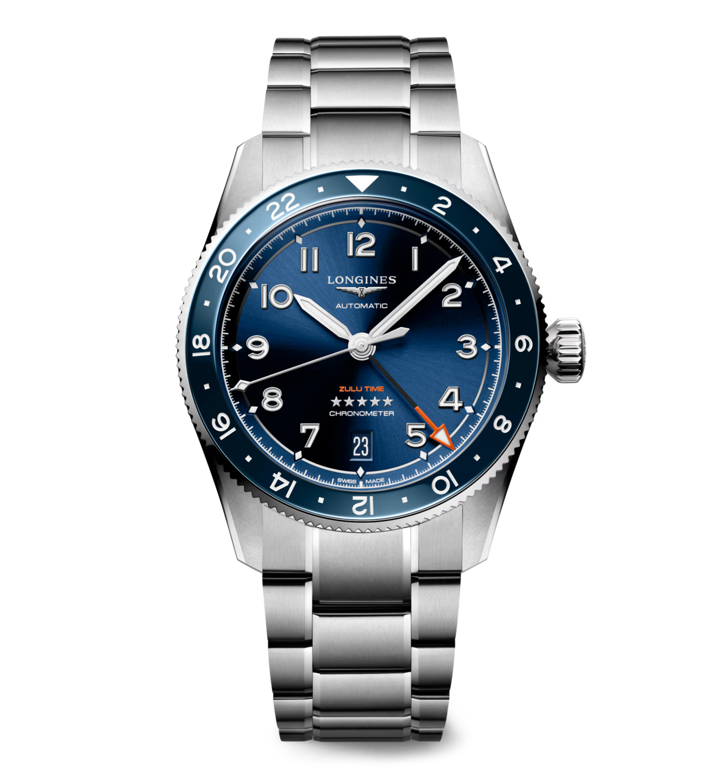 Longines Spirit Zulu Time 39mm Watch with Blue Dial