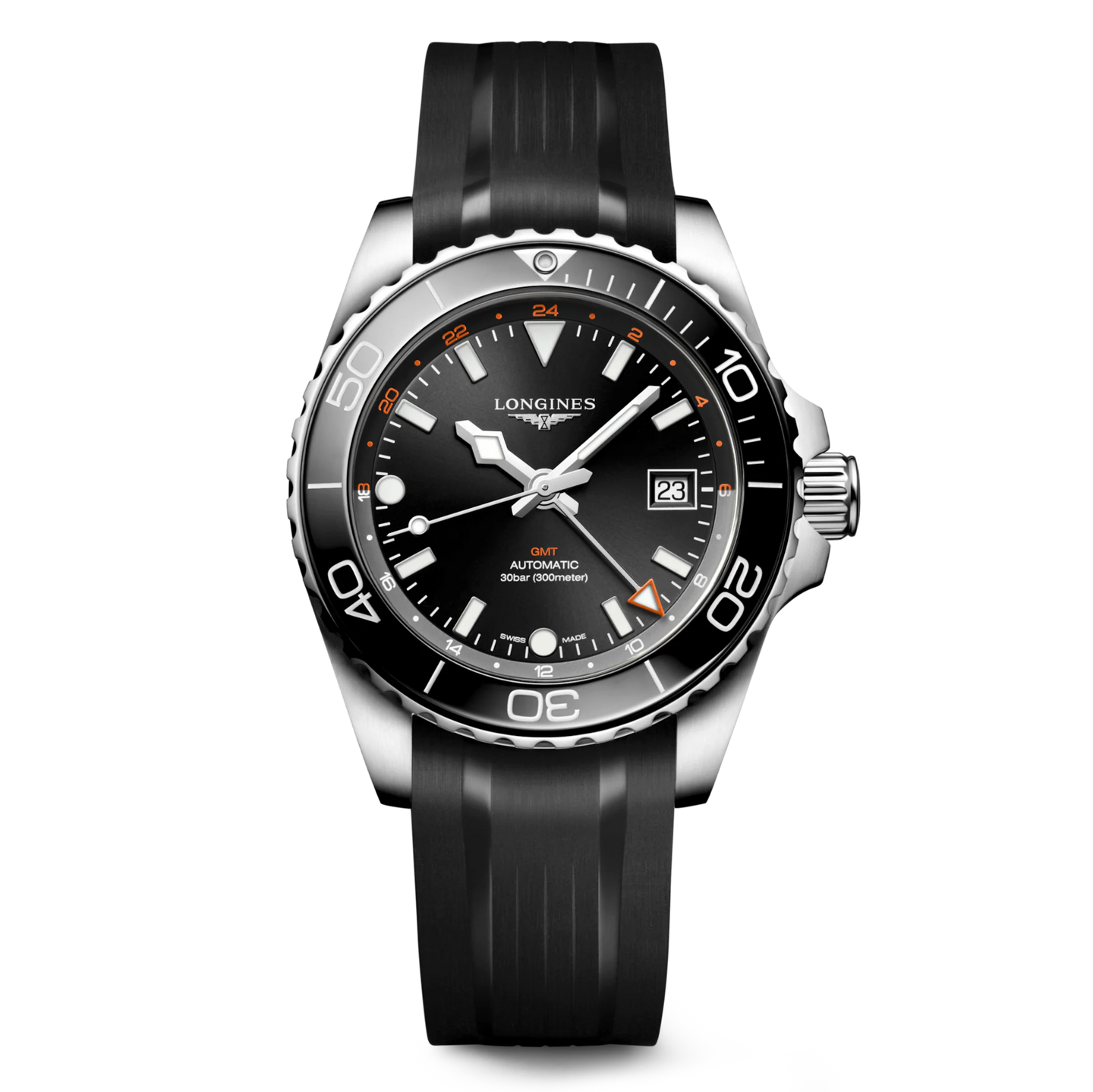 Longines Hydroconquest GMT 41mm Watch with Sunray Black Dial