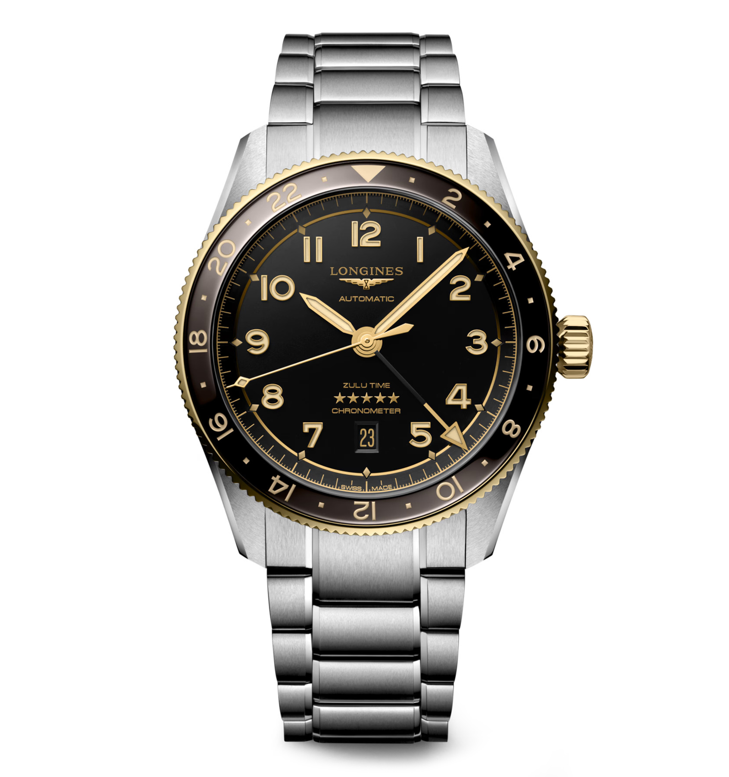Longines Spirit Zulu Time 42mm Watch with Stainless Steel Bracelet and Anthracite Dial