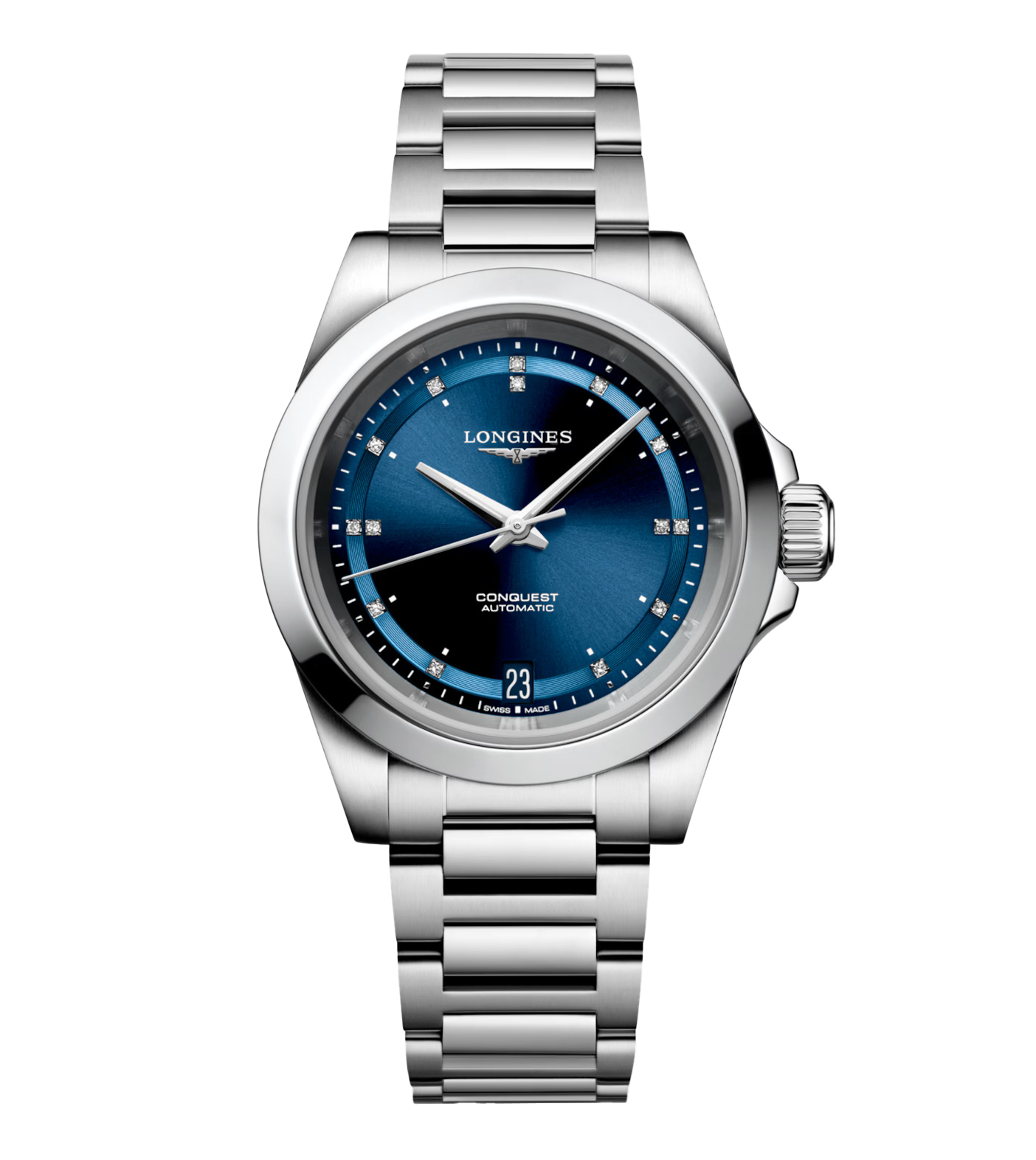 Longines Conquest 34mm Watch with Diamonds on Sunray Blue Dial