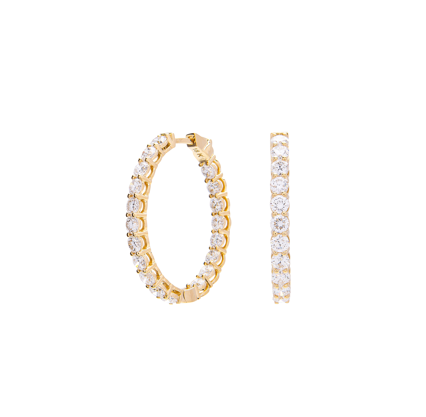 Sabel Collection Yellow Gold Diamond Oval Inside Out Hoop Earrings