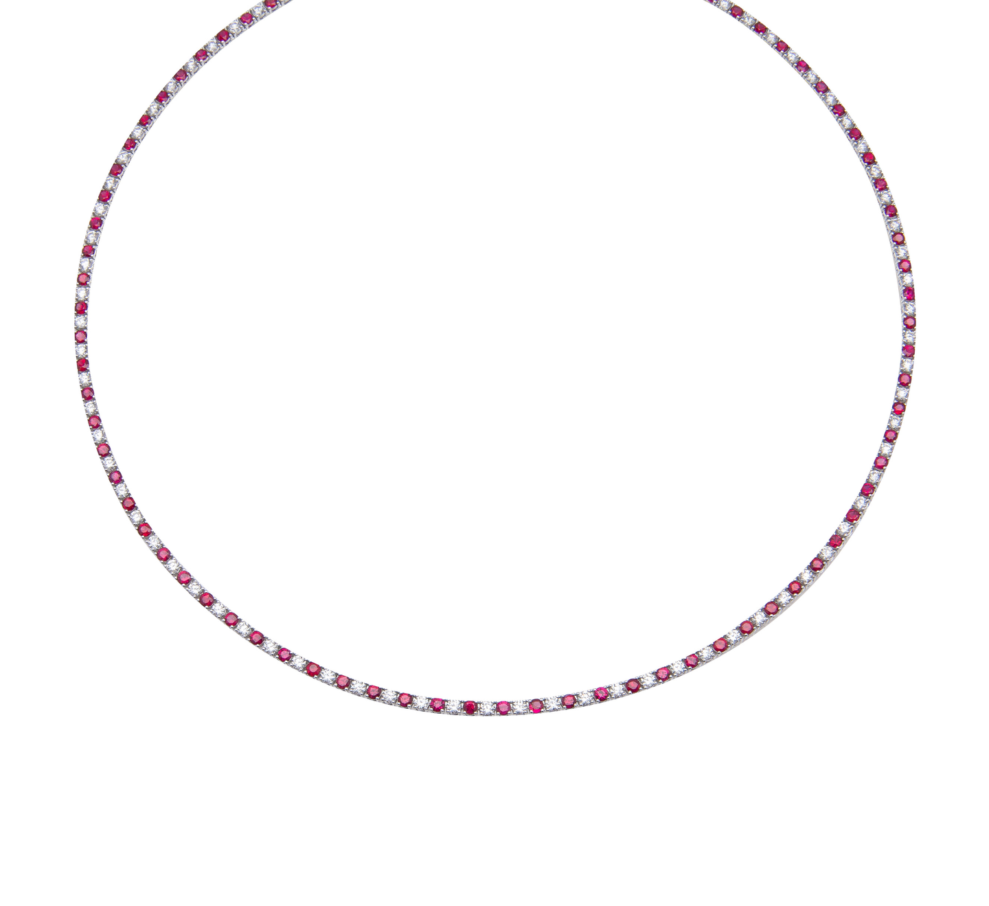 Sabel Collection White Gold Alternating Ruby and Diamond Eternity Necklace