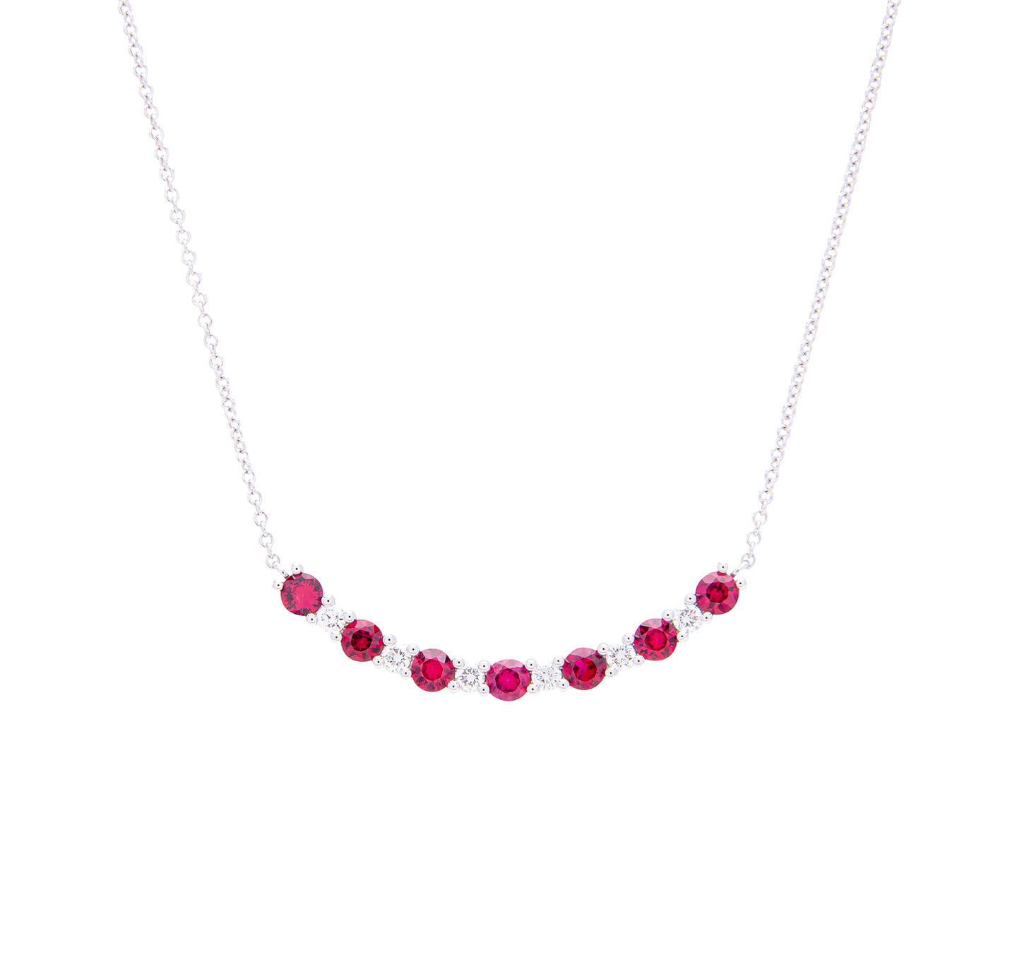 Sabel Collection White Gold Alternating Ruby and Diamond Curved Bar Necklace