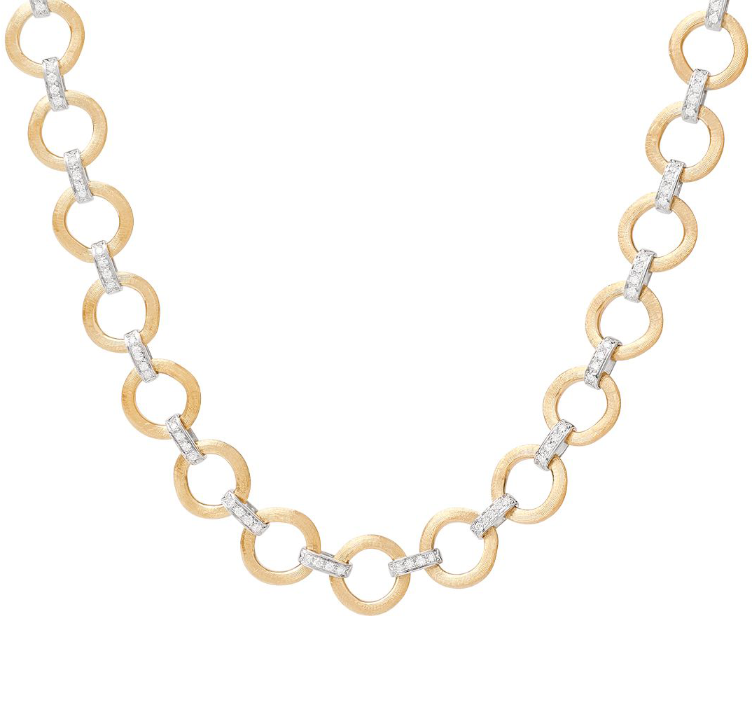 Marco Bicego Jaipur Mixed Metals Flat Link Collar Necklace with Diamonds