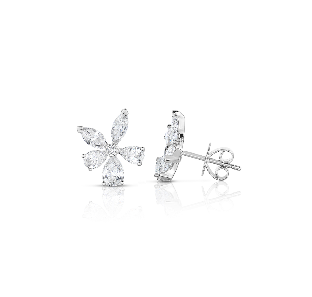Sabel Collection White Gold Multi-Shape Diamond Flower Stud Earrings