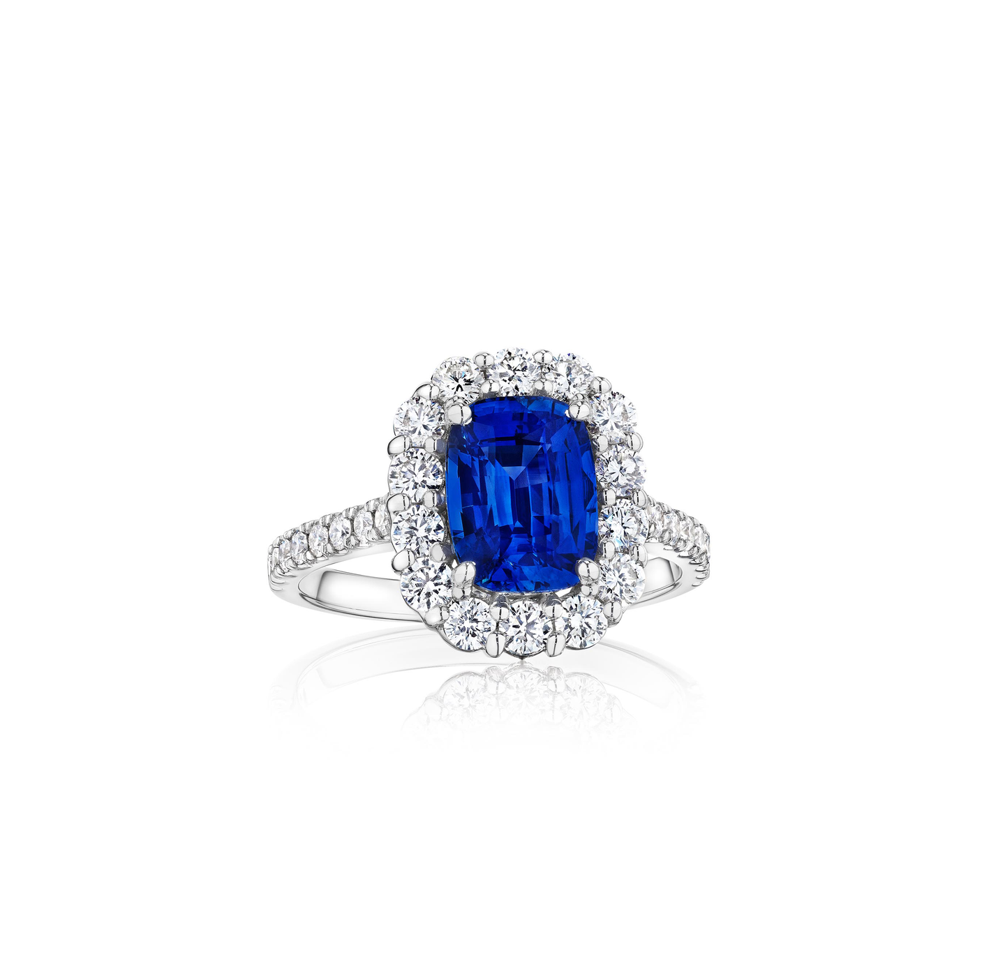 Sabel Collection White Gold Cushion Sapphire and Diamond Ring