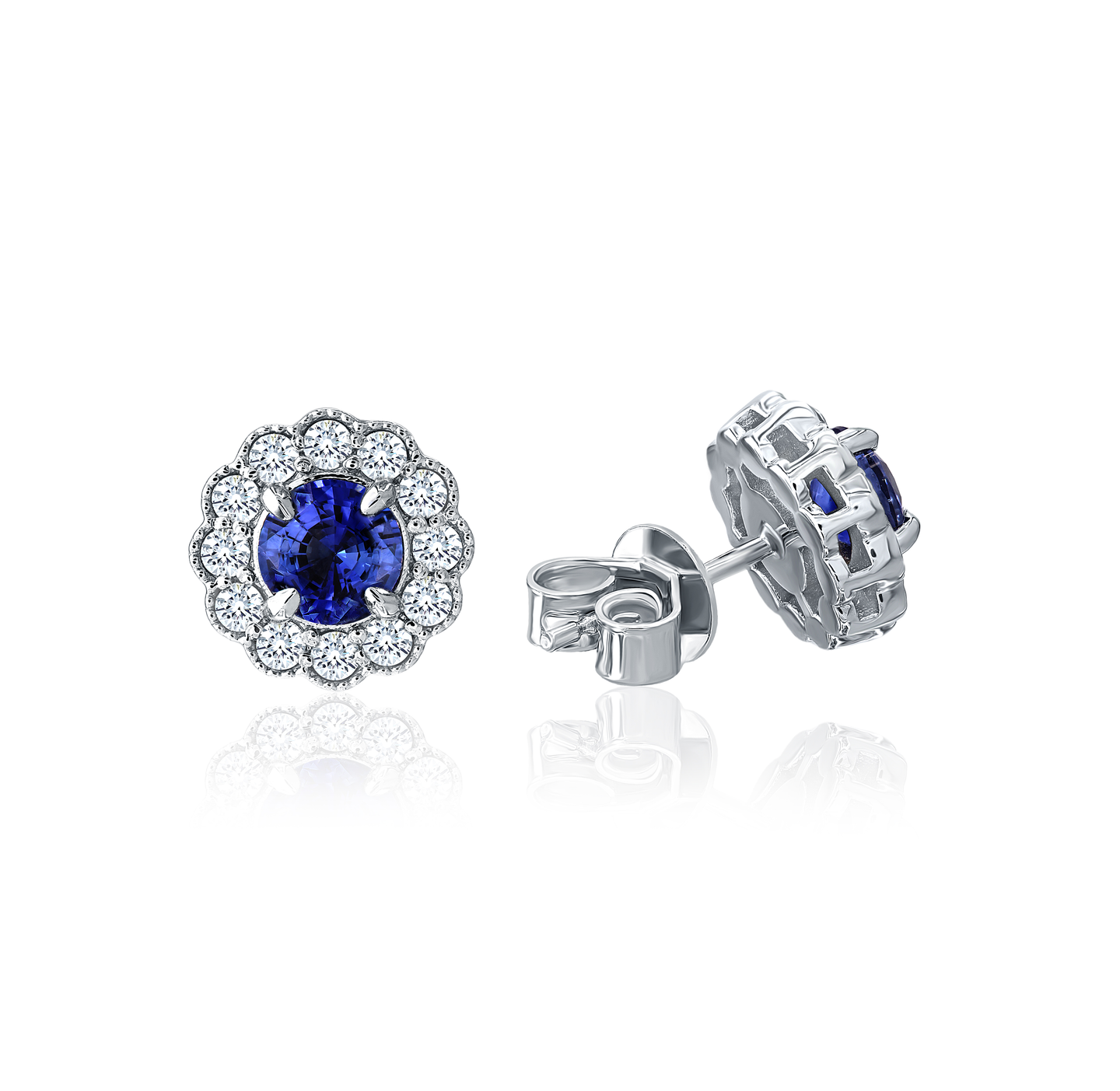 Sabel Collection Blue Sapphire and Diamond Milgrain Stud Earrings