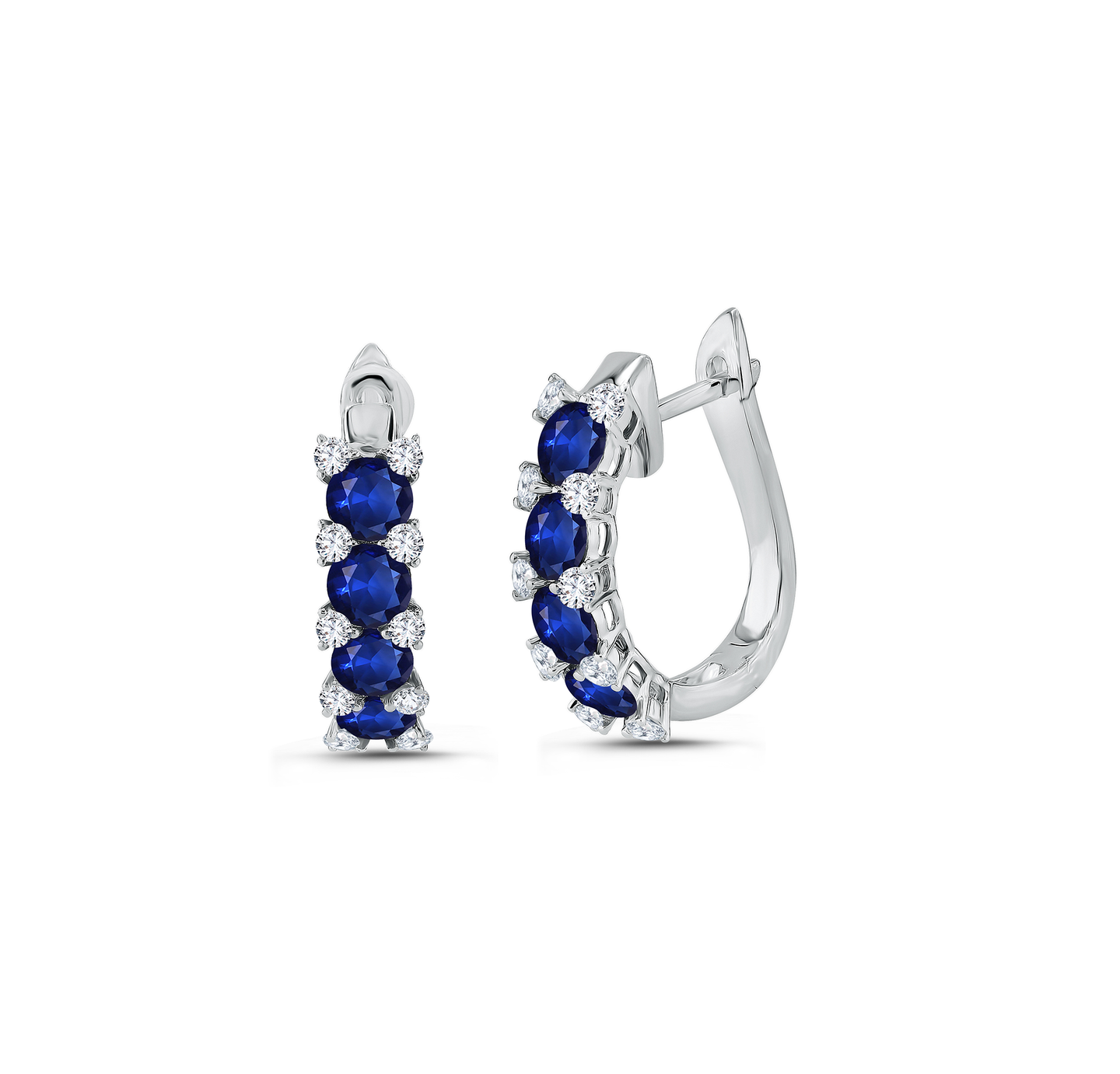 18K White Gold Blue Sapphire and Diamond Huggie Earrings