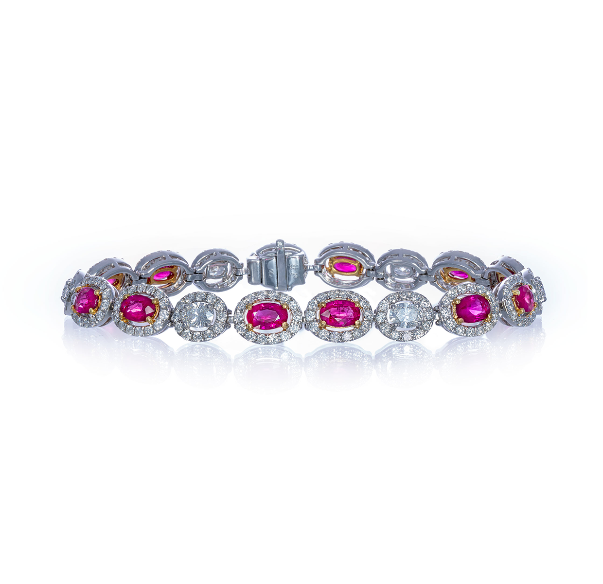 Sabel Collection Mixed Metals Ruby and Diamond Halo Bracelet